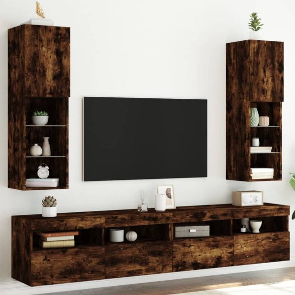 Móveis de TV c/ luzes LED 2 pcs 30,5x30x102 cm carvalho fumado - Image 3