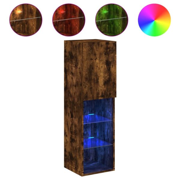 Móveis de TV c/ luzes LED 2 pcs 30,5x30x102 cm carvalho fumado - Image 6