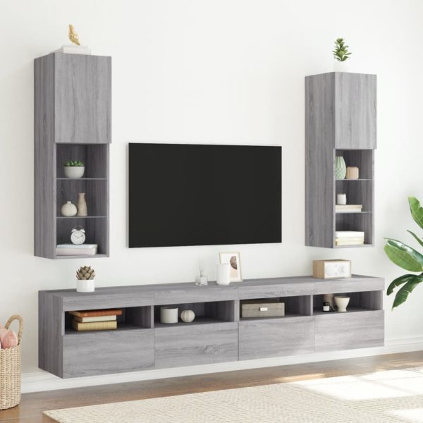 Móvel de TV com luzes LED 30,5x30x102 cm cinzento sonoma - Image 3