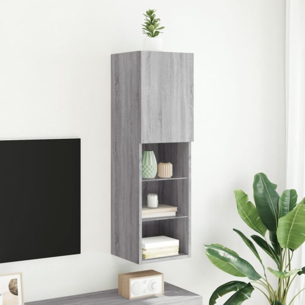 Móvel de TV com luzes LED 30,5x30x102 cm cinzento sonoma - Image 4