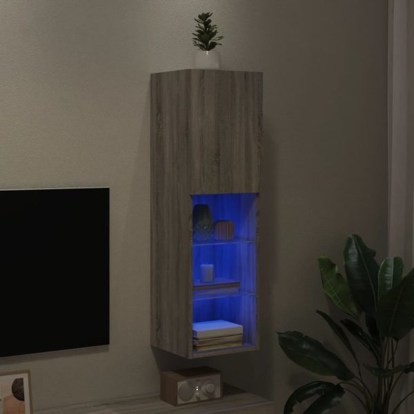 Móvel de TV com luzes LED 30,5x30x102 cm cinzento sonoma - Image 5