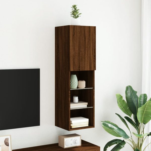 Móvel de TV com luzes LED 30,5x30x102 cm carvalho castanho - Image 4