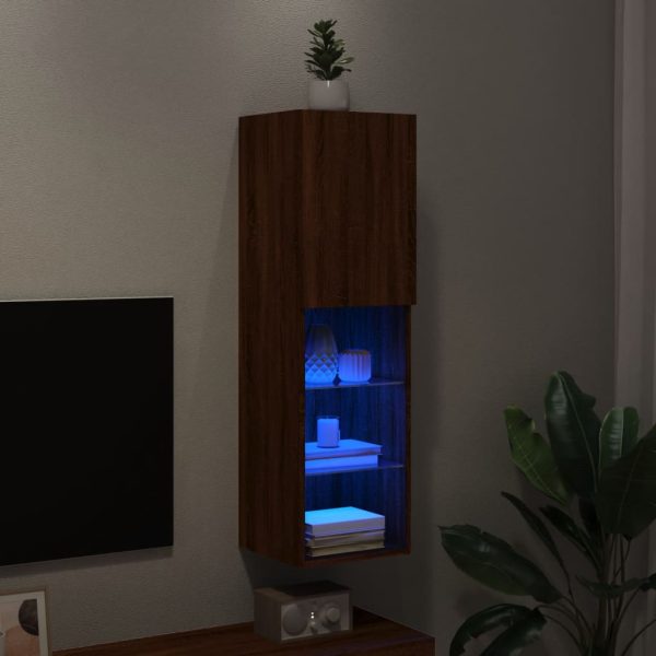 Móvel de TV com luzes LED 30,5x30x102 cm carvalho castanho - Image 5