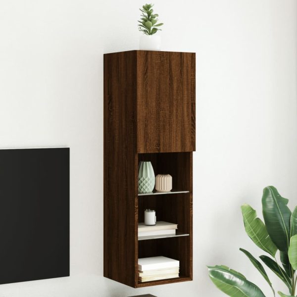 Móvel de TV com luzes LED 30,5x30x102 cm carvalho castanho
