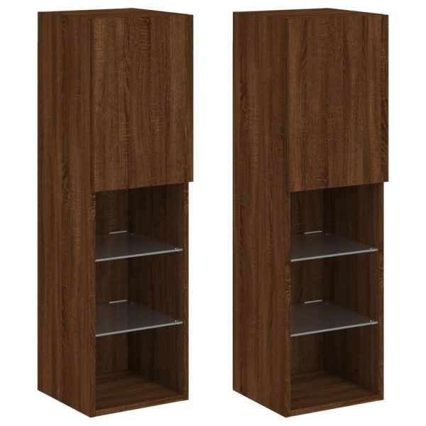Móveis de TV c/ luzes LED 2 pcs 30,5x30x102cm carvalho castanho - Image 2