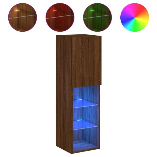 Móveis de TV c/ luzes LED 2 pcs 30,5x30x102cm carvalho castanho - Image 6