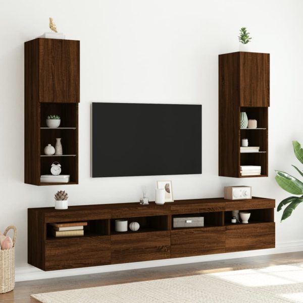 Móveis de TV c/ luzes LED 2 pcs 30,5x30x102cm carvalho castanho