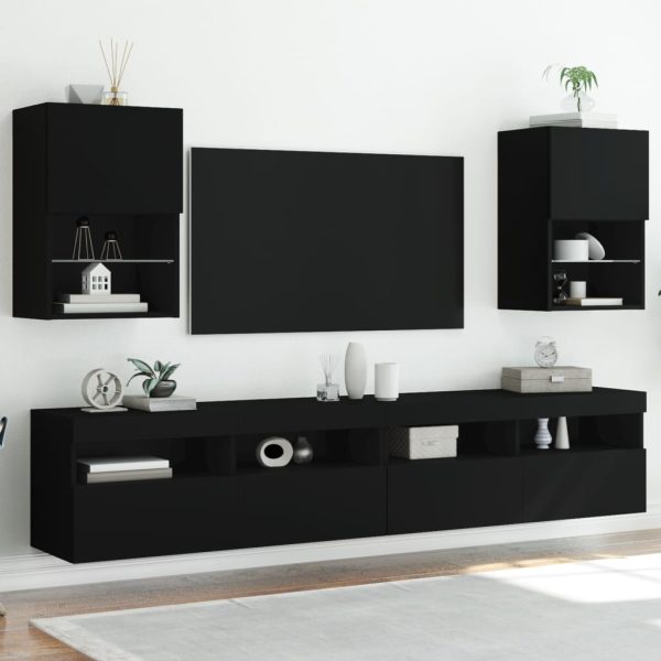 Móveis de TV com luzes LED 2 pcs 40,5x30x60 cm preto - Image 3