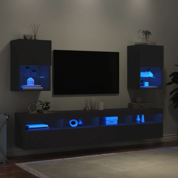 Móveis de TV com luzes LED 2 pcs 40,5x30x60 cm preto - Image 4