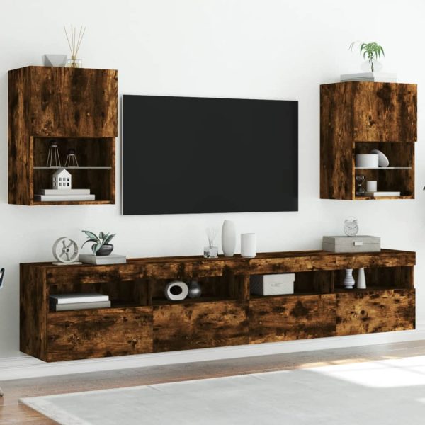 Móveis de TV c/ luzes LED 2 pcs 40,5x30x60 cm carvalho fumado - Image 3