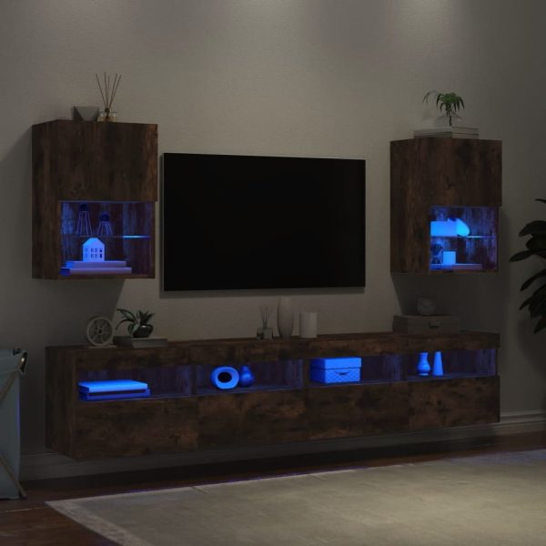 Móveis de TV c/ luzes LED 2 pcs 40,5x30x60 cm carvalho fumado - Image 4