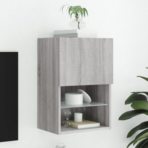 Móvel de TV com luzes LED 40,5x30x60 cm cinzento sonoma