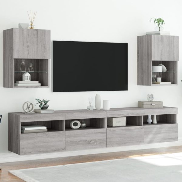 Móveis de TV com luzes LED 2 pcs 40,5x30x60 cm cinzento sonoma - Image 3