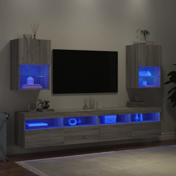 Móveis de TV com luzes LED 2 pcs 40,5x30x60 cm cinzento sonoma - Image 4