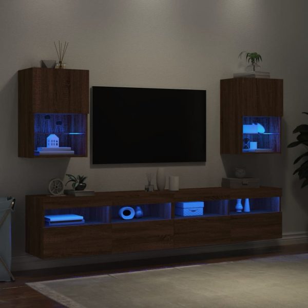 Móveis de TV c/ luzes LED 2 pcs 40,5x30x60 cm carvalho castanho - Image 4