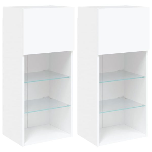 Móveis de TV com luzes LED 2 pcs 40,5x30x90 cm branco - Image 2