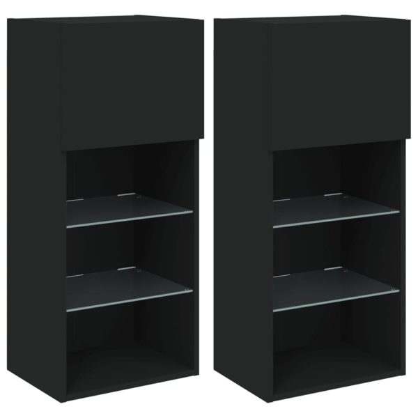 Móveis de TV com luzes LED 2 pcs 40,5x30x90 cm preto - Image 2