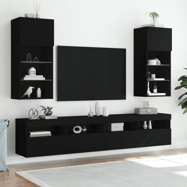 Móveis de TV com luzes LED 2 pcs 40,5x30x90 cm preto - Image 3