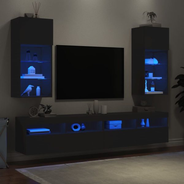 Móveis de TV com luzes LED 2 pcs 40,5x30x90 cm preto - Image 4