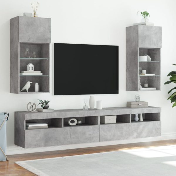 Móveis de TV com luzes LED 2 pcs 40,5x30x90 cm cinzento cimento - Image 3