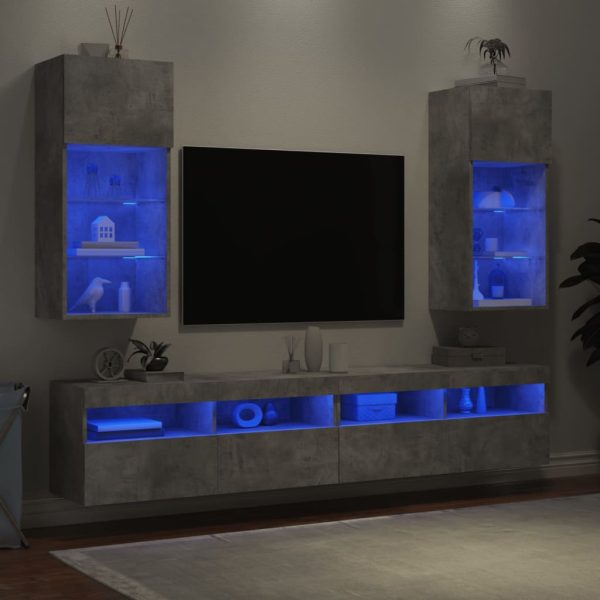 Móveis de TV com luzes LED 2 pcs 40,5x30x90 cm cinzento cimento - Image 4