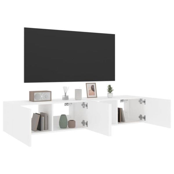Móveis de parede p/ TV com luzes LED 2 pcs 80x35x31 cm branco - Image 6