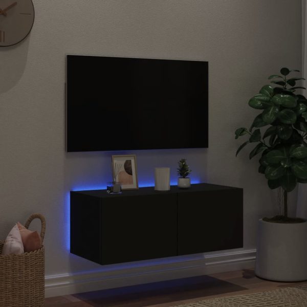 Móvel de parede para TV com luzes LED 80x35x31 cm preto - Image 3