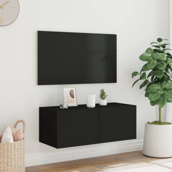 Móvel de parede para TV com luzes LED 80x35x31 cm preto - Image 4