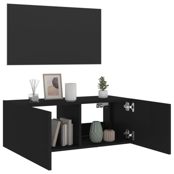 Móvel de parede para TV com luzes LED 80x35x31 cm preto - Image 6