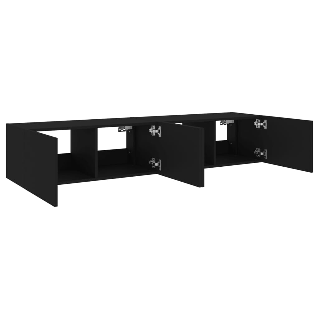 Móveis de parede p/ TV com luzes LED 2 pcs 80x35x31 cm preto - Image 8