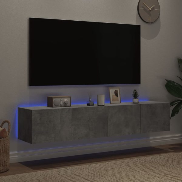 Móveis de parede para TV com luzes LED 2 pcs cinzento cimento - Image 3