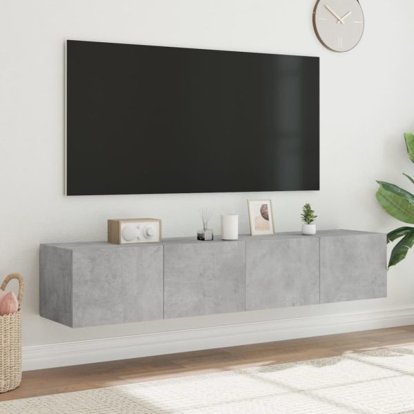 Móveis de parede para TV com luzes LED 2 pcs cinzento cimento - Image 4