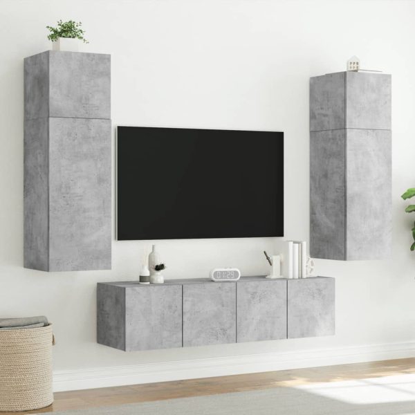 Móveis de parede para TV com luzes LED 2 pcs cinzento cimento - Image 5