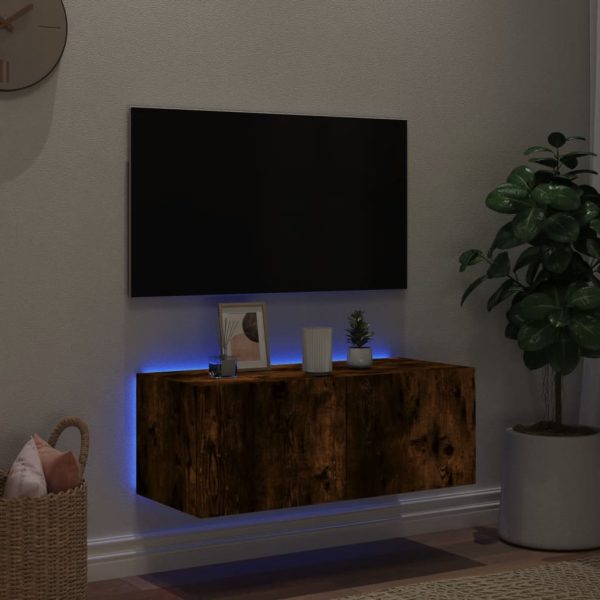 Móvel de parede p/ TV c/ luzes LED 80x35x31 cm carvalho fumado - Image 3