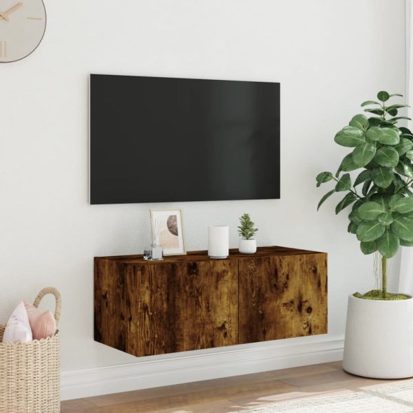 Móvel de parede p/ TV c/ luzes LED 80x35x31 cm carvalho fumado - Image 4