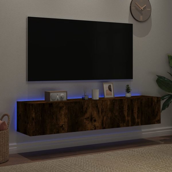 Móveis de parede para TV com luzes LED 2 pcs carvalho fumado - Image 3