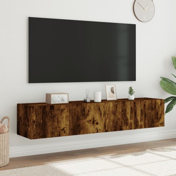 Móveis de parede para TV com luzes LED 2 pcs carvalho fumado - Image 4
