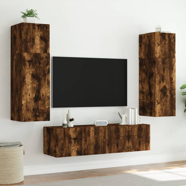 Móveis de parede para TV com luzes LED 2 pcs carvalho fumado - Image 5