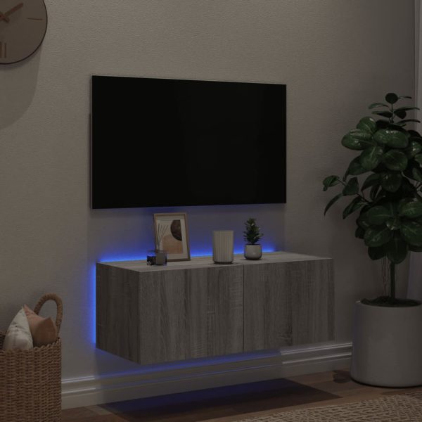 Móvel de parede p/ TV c/ luzes LED 80x35x31 cm cinzento sonoma - Image 3