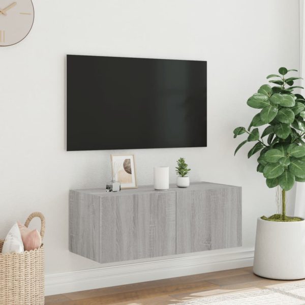 Móvel de parede p/ TV c/ luzes LED 80x35x31 cm cinzento sonoma - Image 4