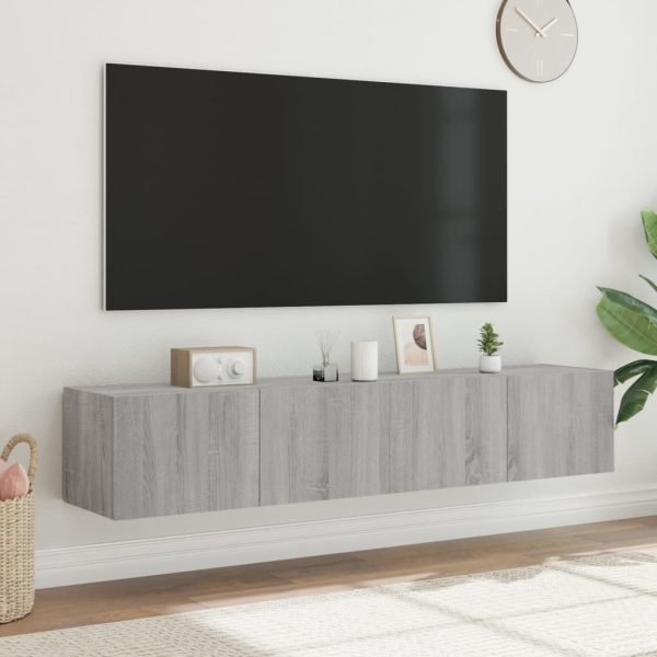 Móveis de parede para TV com luzes LED 2 pcs cinzento sonoma - Image 4