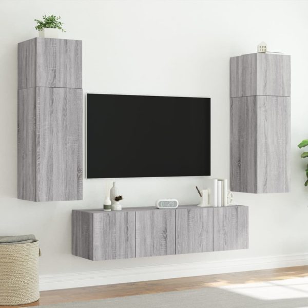 Móveis de parede para TV com luzes LED 2 pcs cinzento sonoma - Image 5