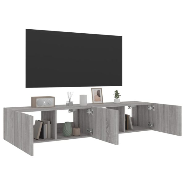 Móveis de parede para TV com luzes LED 2 pcs cinzento sonoma - Image 6