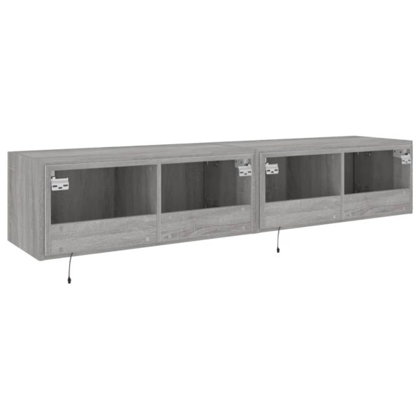 Móveis de parede para TV com luzes LED 2 pcs cinzento sonoma - Image 11