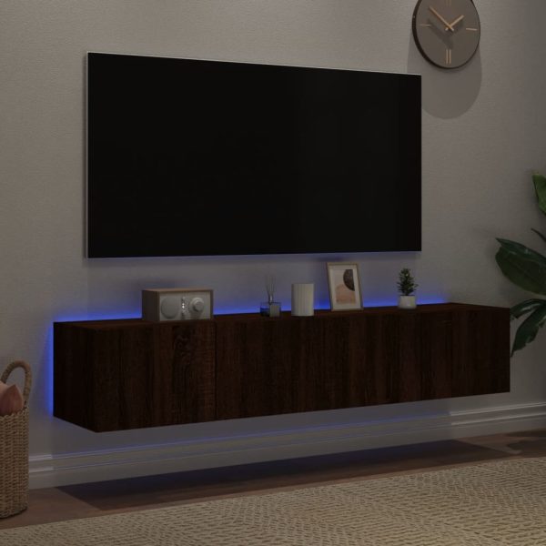 Móveis de parede para TV com luzes LED 2 pcs carvalho castanho - Image 3