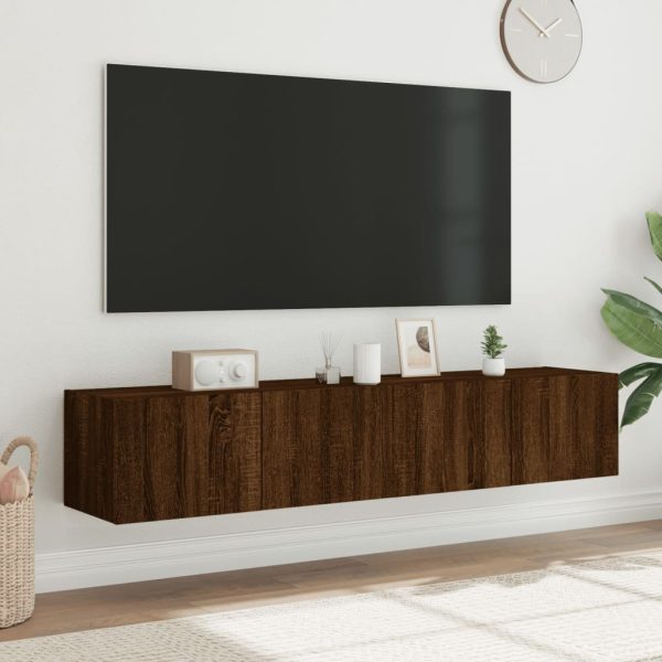 Móveis de parede para TV com luzes LED 2 pcs carvalho castanho - Image 4