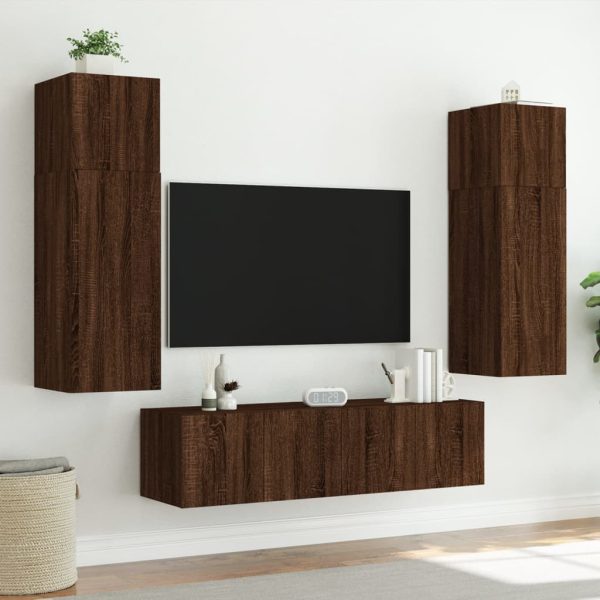 Móveis de parede para TV com luzes LED 2 pcs carvalho castanho - Image 5