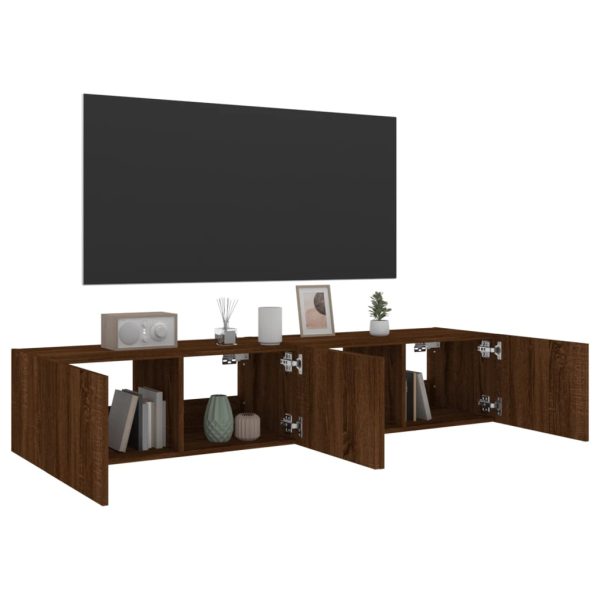 Móveis de parede para TV com luzes LED 2 pcs carvalho castanho - Image 6