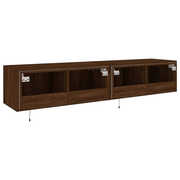 Móveis de parede para TV com luzes LED 2 pcs carvalho castanho - Image 11