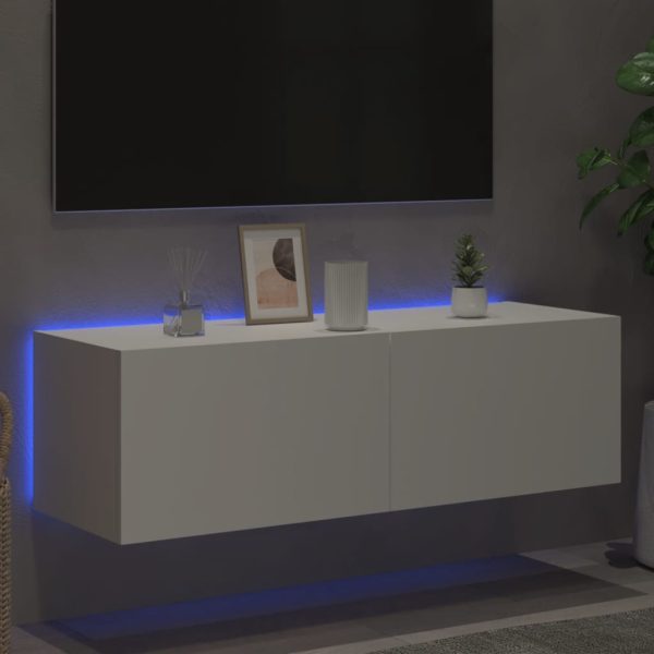 Móvel de parede para TV com luzes LED 100x35x31 cm branco - Image 4